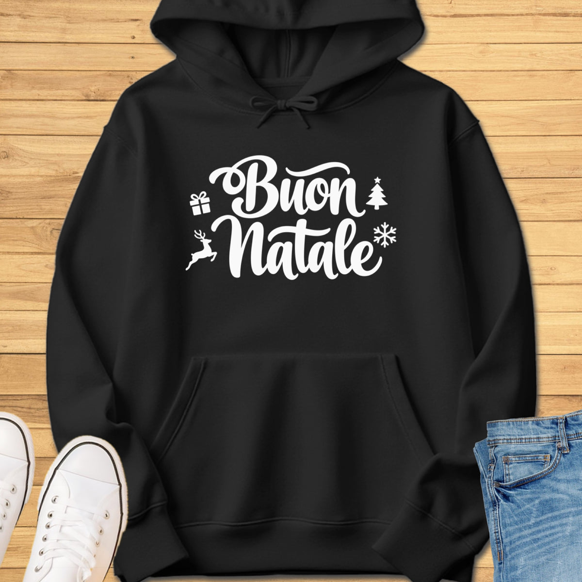 Buon Natale Cursive Hoodie - Black