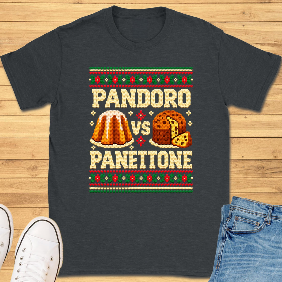 Pandoro vs Panettone Ugly XMAS T-Shirt - Dark Heather