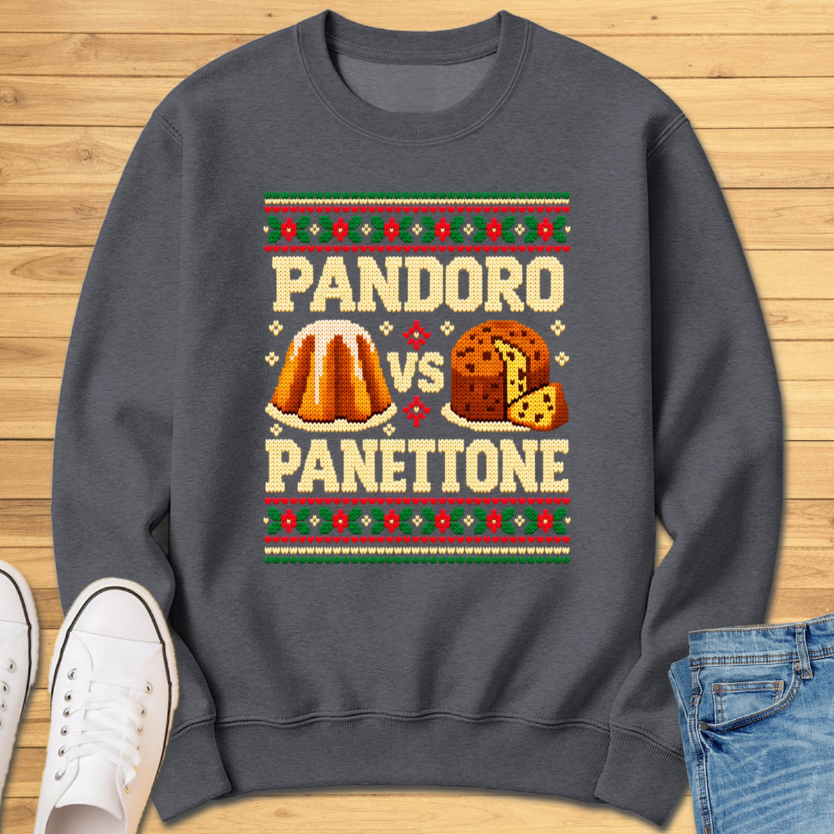 Pandoro vs Panettone Ugly XMAS Sweatshirt - Dark Heather