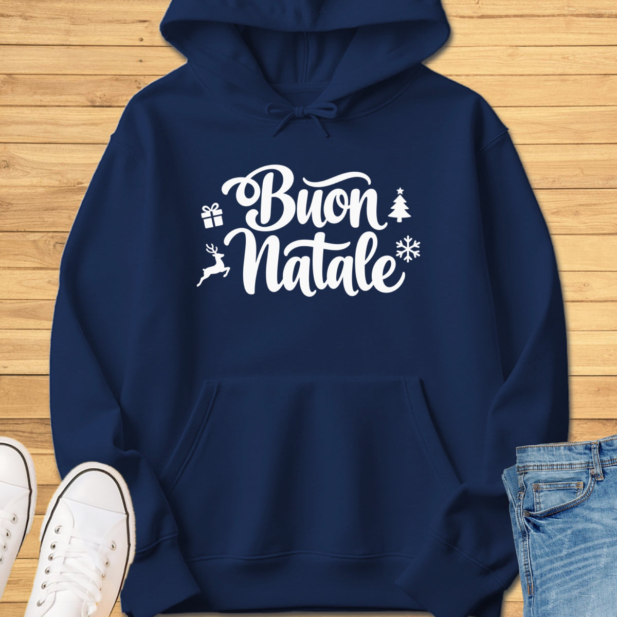Buon Natale Cursive Hoodie - Navy