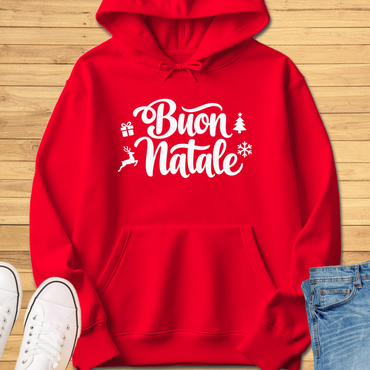 Buon Natale Cursive Hoodie - Red