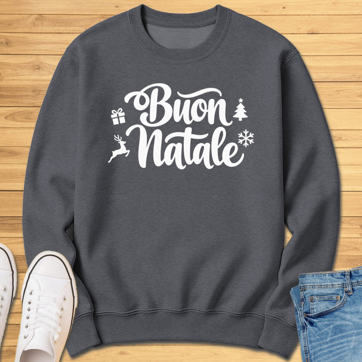 Buon Natale Cursive Sweatshirt - Dark Heather