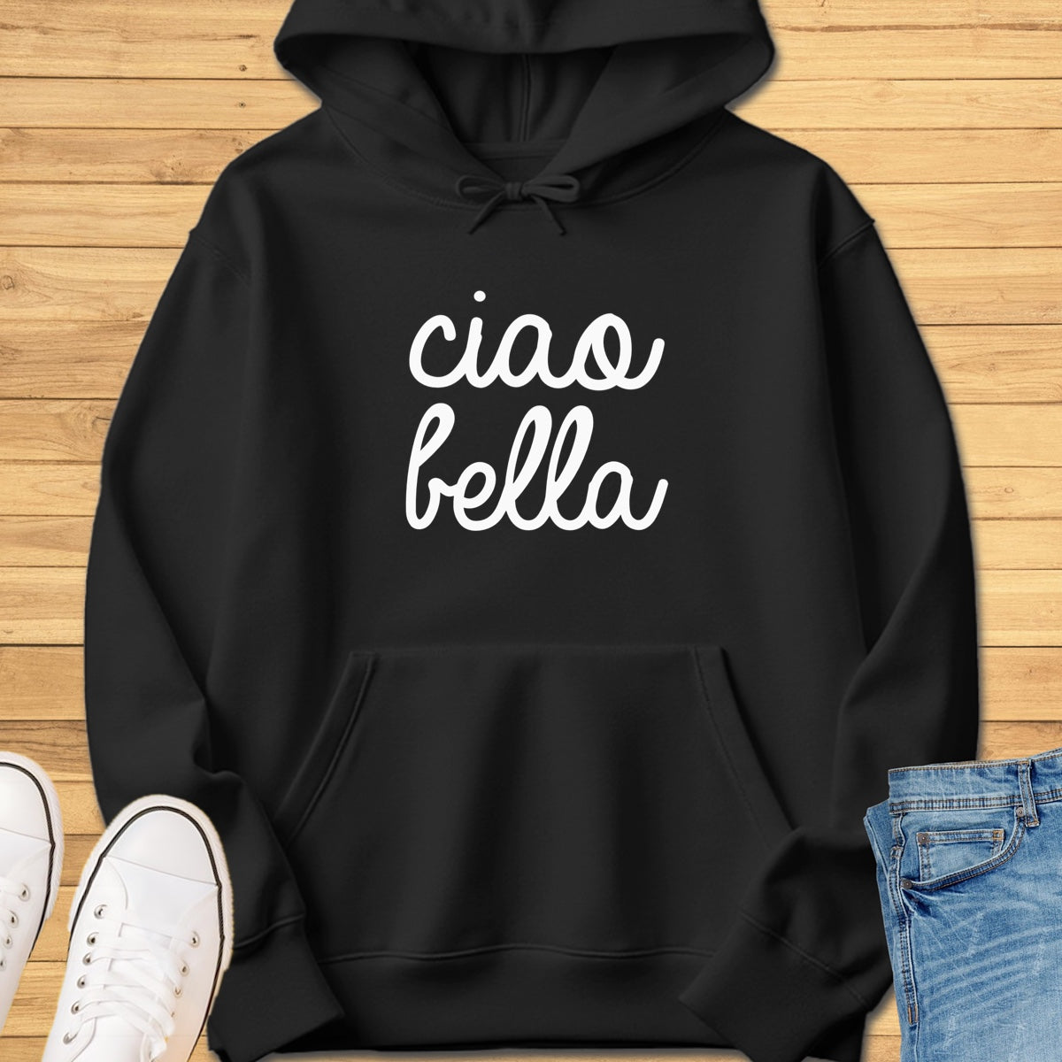Ciao Bella Cursive Hoodie - Black