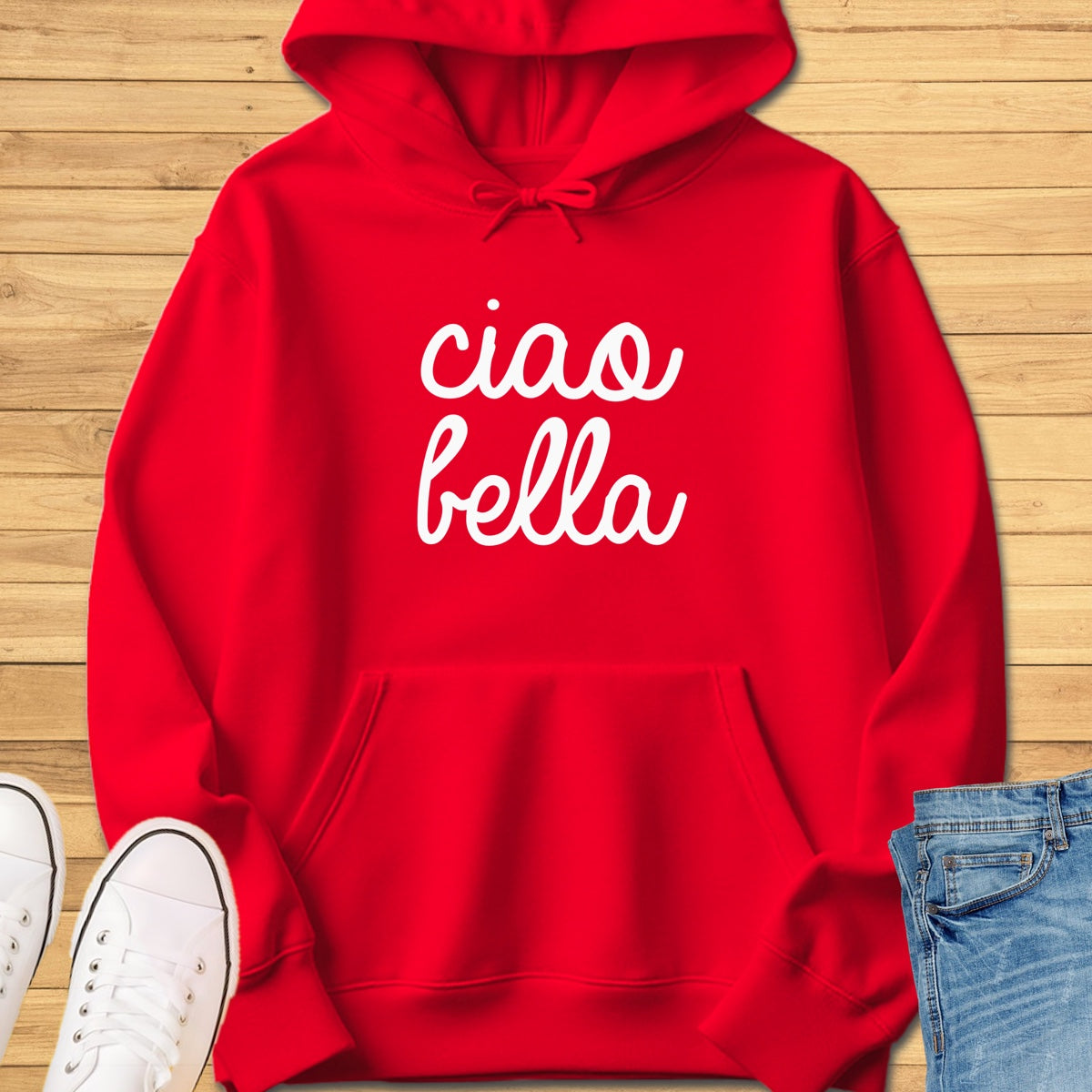 Ciao Bella Cursive Hoodie - Red