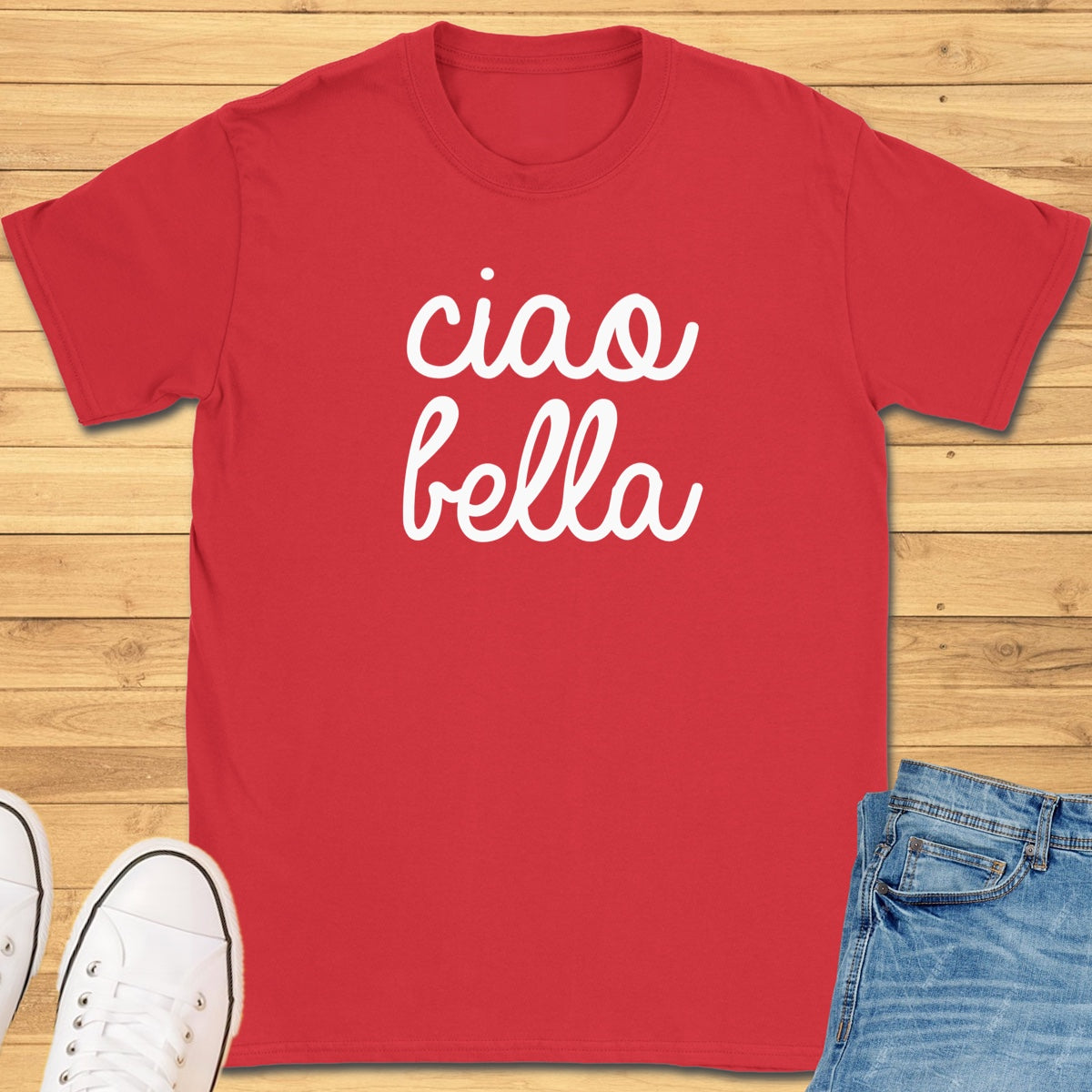 Ciao Bella Cursive T-Shirt - Red