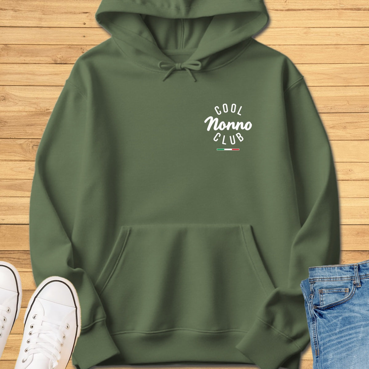 Cool Nonno Club Chest Hoodie - Military Green