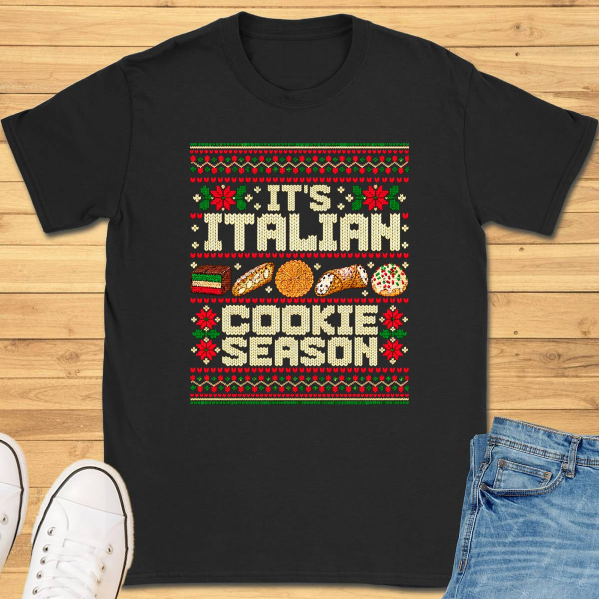 Italian Cookie Season Ugly XMAS T-Shirt - Black