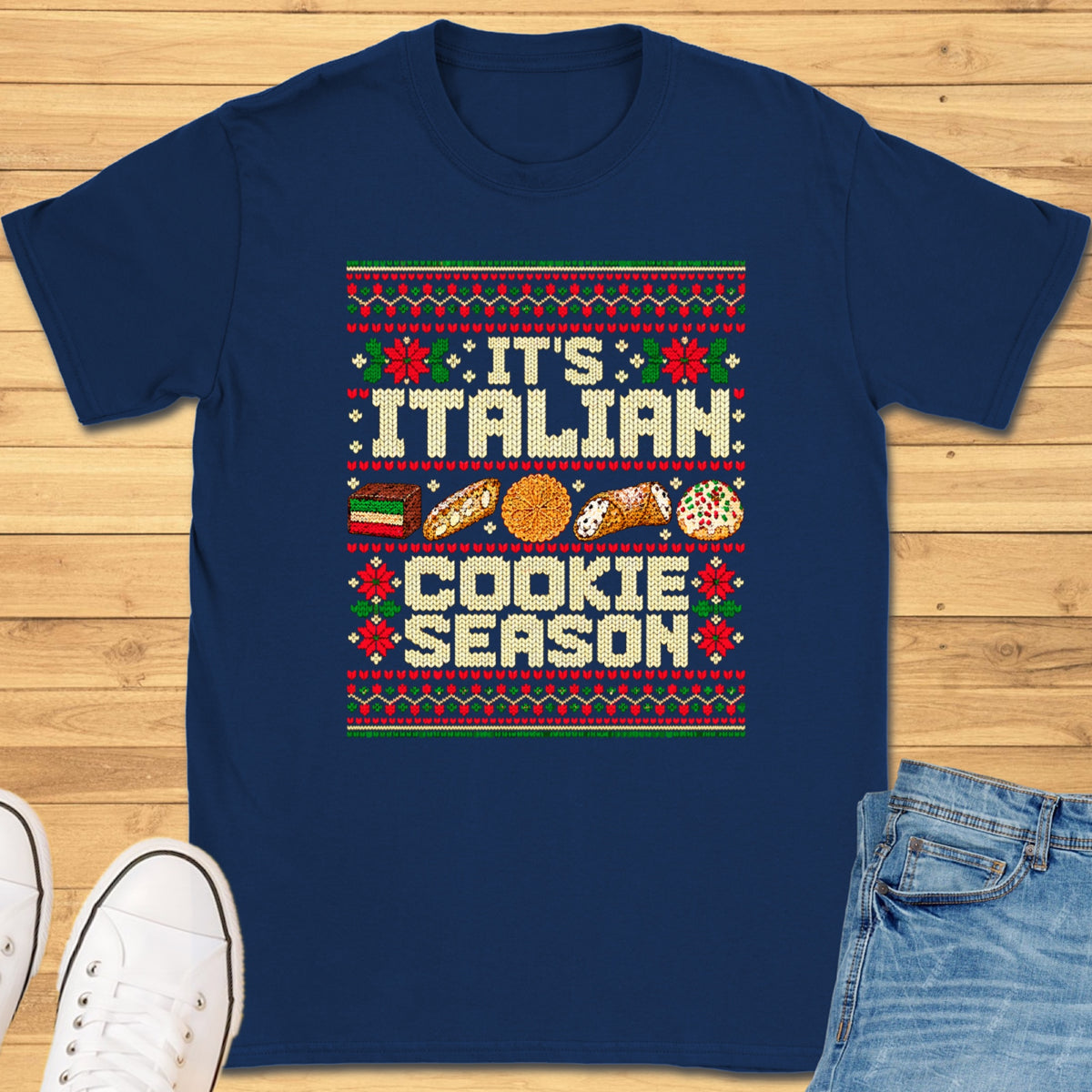 Italian Cookie Season Ugly XMAS T-Shirt - Navy