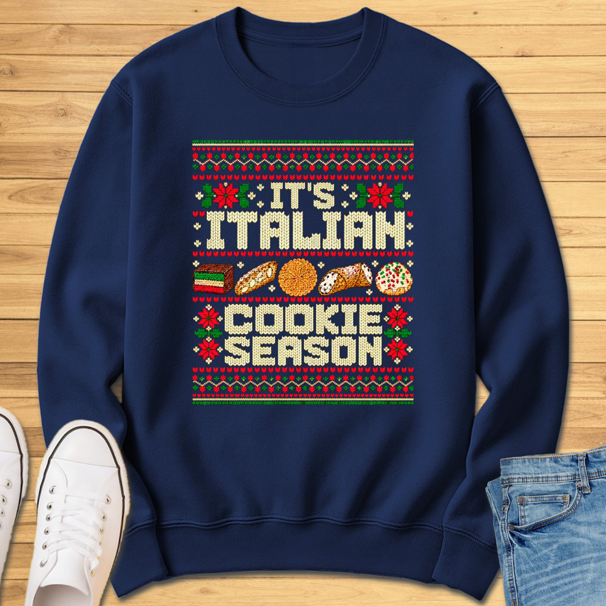 Italian Cookie Season Ugly XMAS Sweatshirt - Navy