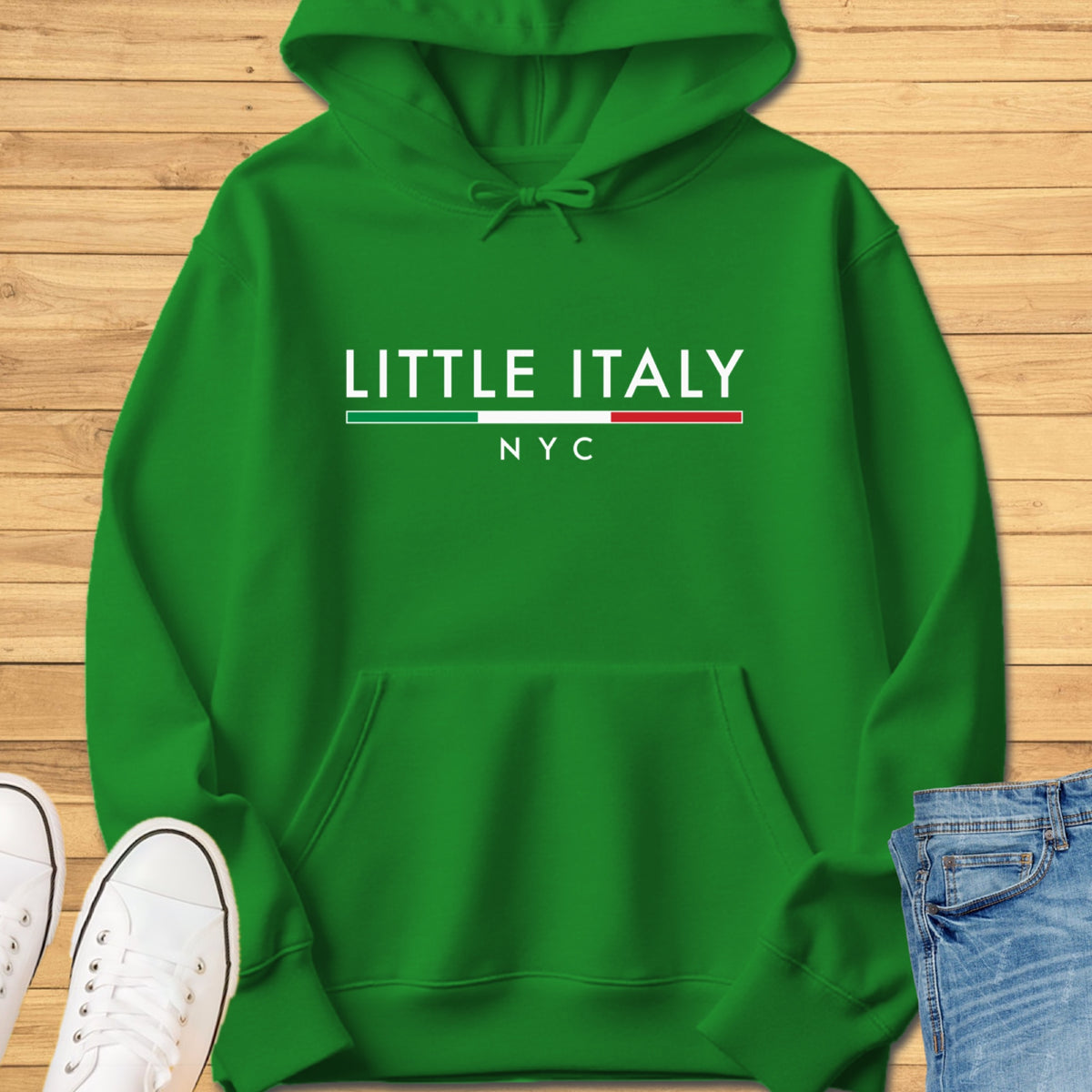Little Italy NYC Minimalist Hoodie - Irish Green