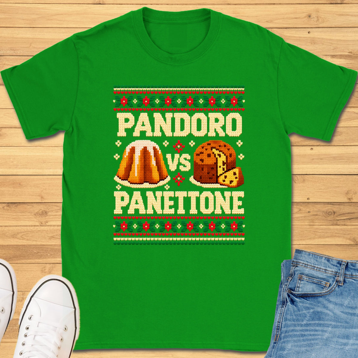 Pandoro vs Panettone Ugly XMAS T-Shirt - Irish Green