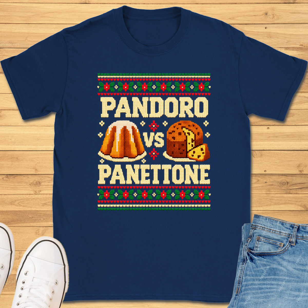 Pandoro vs Panettone Ugly XMAS T-Shirt - Navy