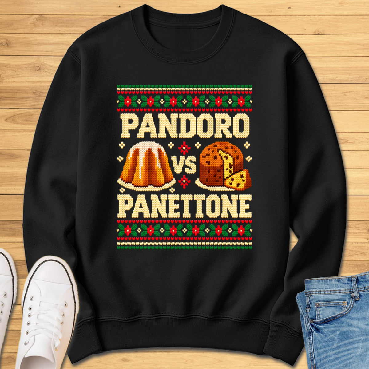 Pandoro vs Panettone Ugly XMAS Sweatshirt - Black