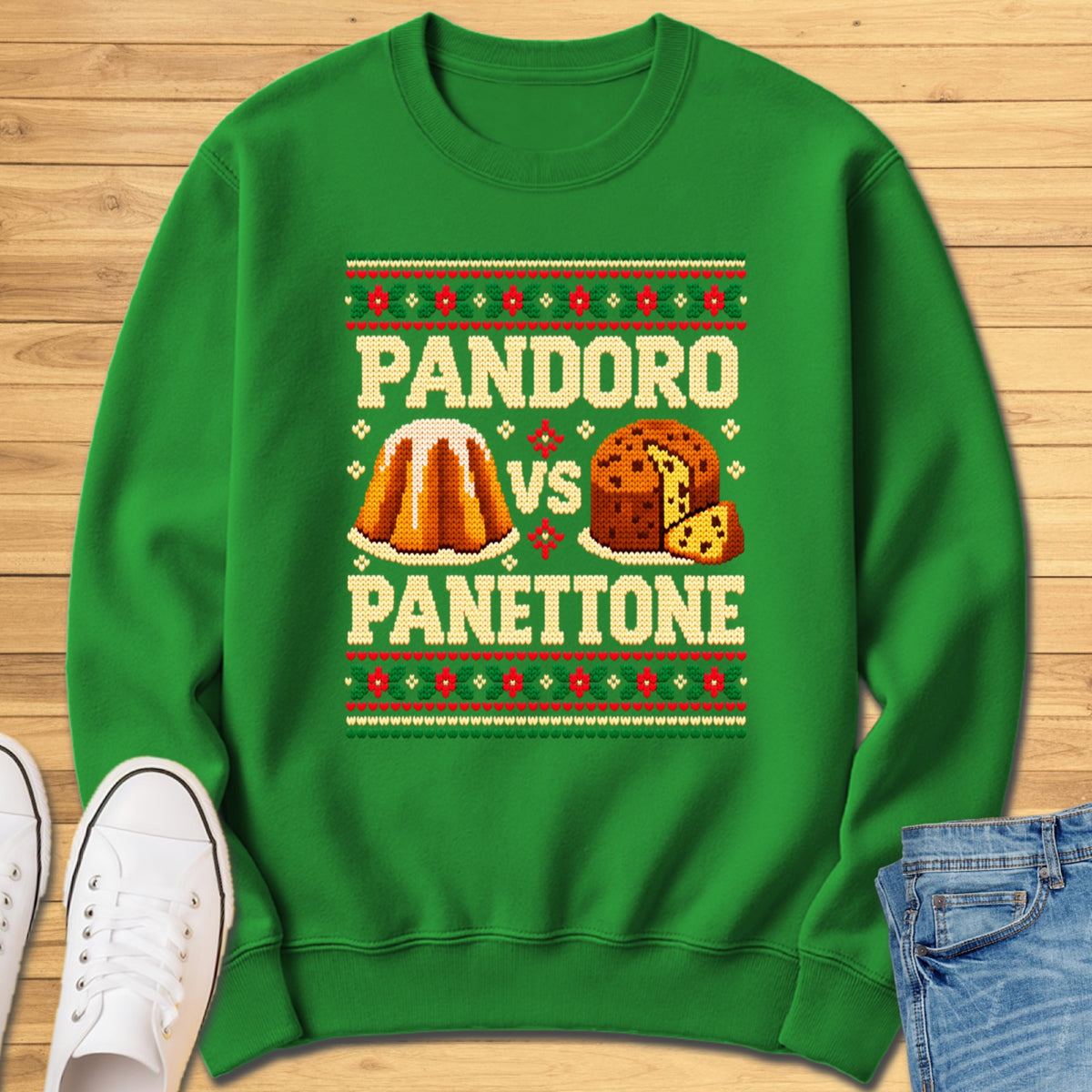 Pandoro vs Panettone Ugly XMAS Sweatshirt - Irish Green