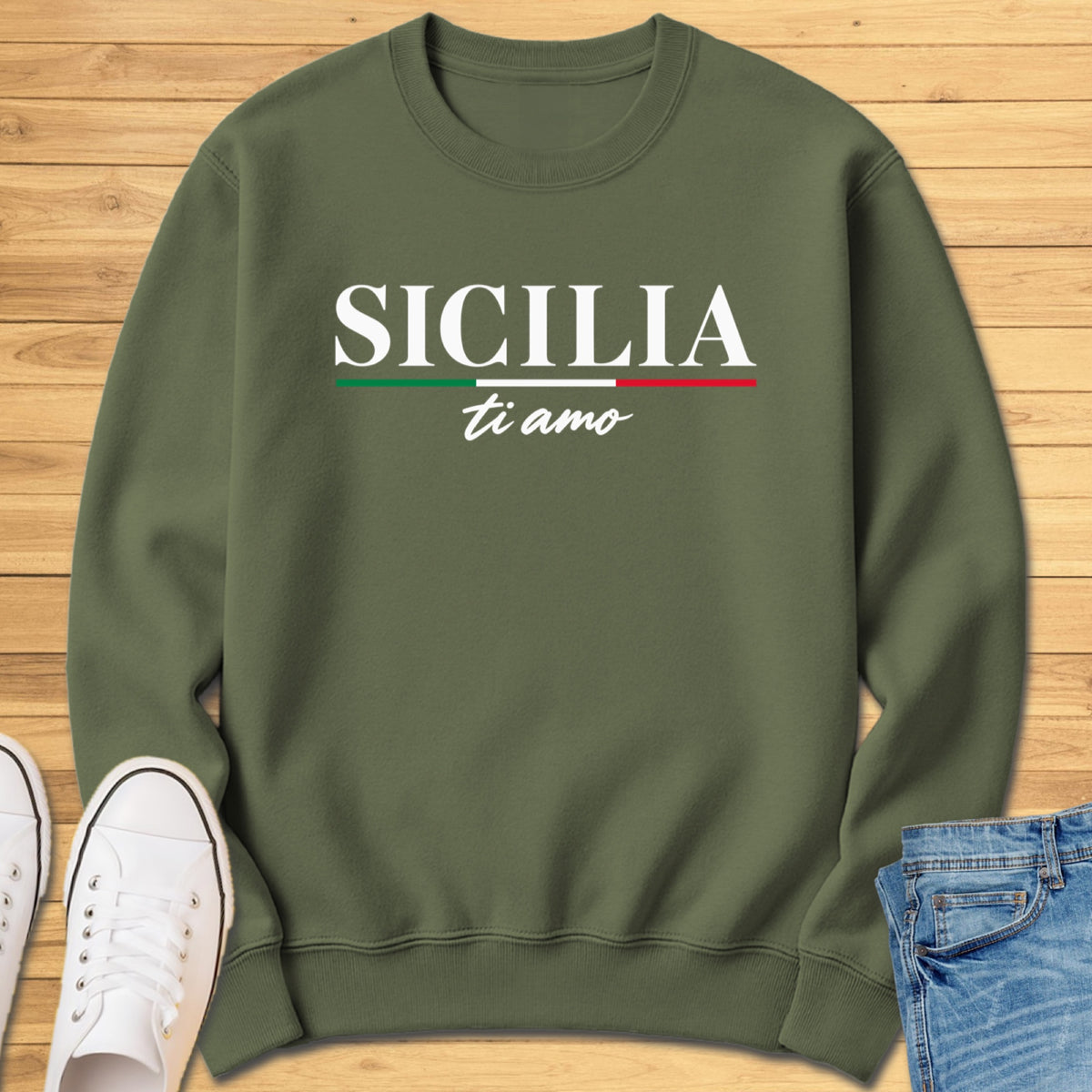 Sicilia Ti Amo Sweatshirt - Military Green